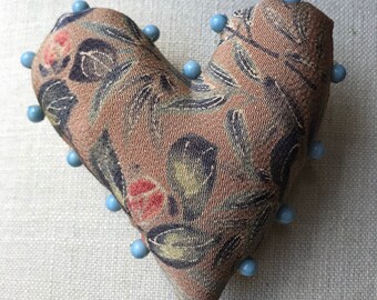 Heart Pincushion Made from Vintage Japanese Kimono Silk, Handmade Sewing Accessory, Quilter Gift - floral