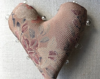 Heart Pincushion Made from Vintage Japanese Kimono Silk, Handmade Sewing Accessory, Quilter Gift - floral