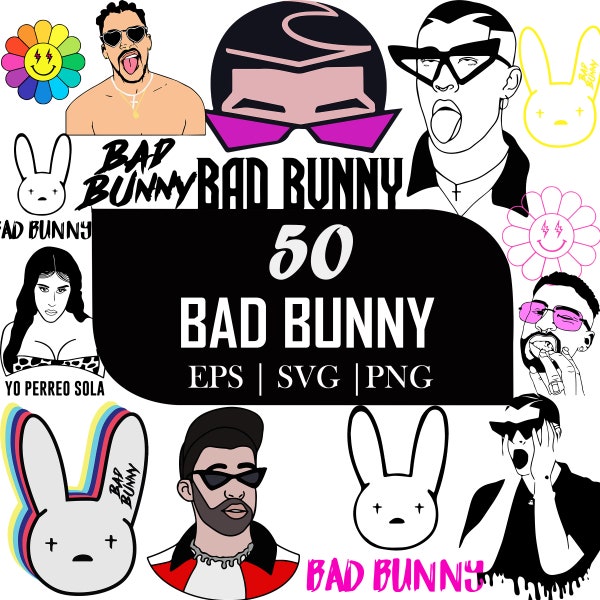 Bad Bunny SVG, face svg for Cricut, Layered Files, Bad Bunny PNG files, bad bunny clipart, Digital Vector, Instant download