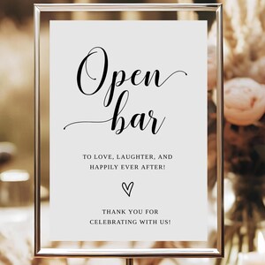 Open bar wedding printable sign,  Minimalist Drink Sign Template, Modern Wedding Bar Menu, Simple Wedding Drink Sign Printable
