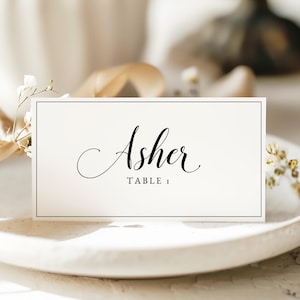 Minimalist wedding place card, tent fold place card template, modern place card, calligraphy wedding place card, printable name card