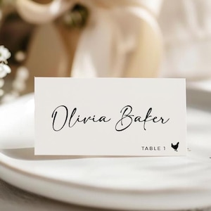 Tarjeta de lugar con icono de elección de comida, tarjeta de lugar minimalista moderna, plantilla de tarjeta de nombre, tarjetas de lugar editables, tarjetas de nombre imprimibles