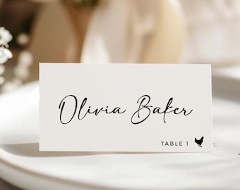 Place Card With Meal Choice Icon, Modern minimalist Place Card, Name Card Template, Editable Place Cards, Printable Name Cards