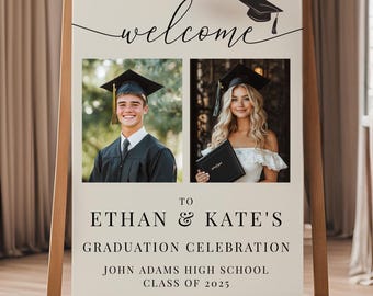 Joint Graduation Party Welcome Sign, Editable Grad Template, Custom Photo Decor, Instant Download for Parties