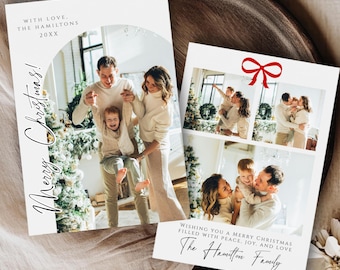 Modern Minimalist Photo Holiday Card Template, Printable Simple Christmas Card, Editable Family Picture Holiday Card, Instant Download