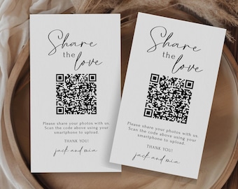 愛をシェアする QR カード、結婚式の写真共有テンプレート、デジタル ゲストブック、ゲスト向けのカスタマイズ可能なアルバム