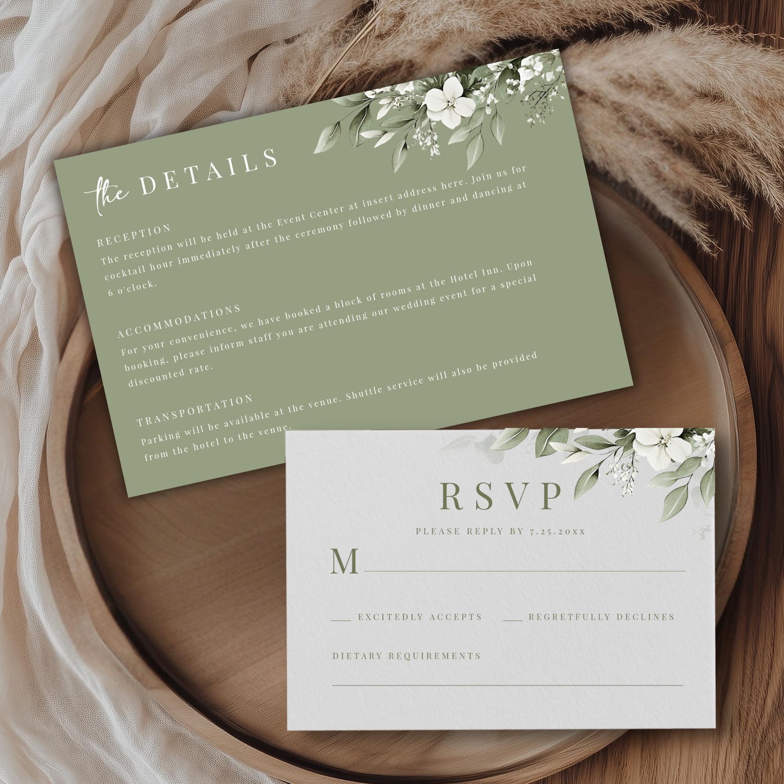 Sage Green Floral Wedding Invitation, Editable Template, Printable ...