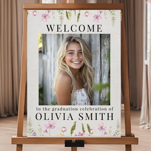 Wildflower Graduation Welcome Sign Template, Editable Floral Grad Party Decor, Digital Download for Celebrations