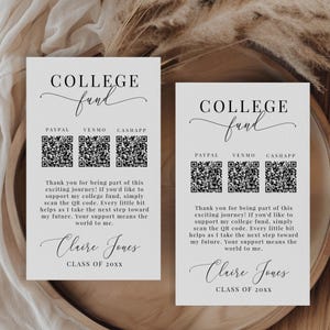 Abschlussfeier Einlegekarte mit College Fund QR-Code, bearbeitbare Vorlage für Abschlussgeschenke, druckbare Hülle