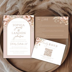 Boho Wildflower Wedding Invite Suite, Dusty Pink Rose Wedding, Blush Pink invitation, Printable Invitation, Garden Wedding, Summer Wedding
