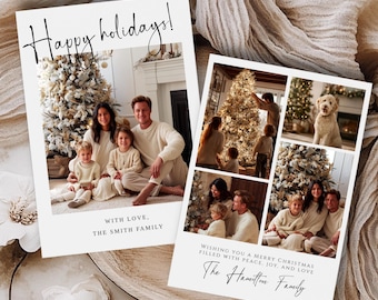 Modern Minimalist Photo Holiday Card Template, Printable Simple Christmas Card, Editable Family Picture Holiday Card, Instant Download