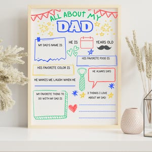 Alles over mijn vader-invulkaart, leuk vaderdagcadeau, vragenlijst voor kinderen, afdrukbaar activiteitenblad