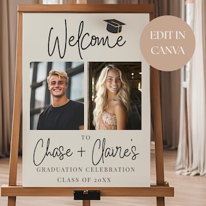 Letrero de bienvenida para fiesta de graduación conjunta, plantilla editable, decoración fotográfica personalizada, descarga instantánea, letrero para fiesta de graduación