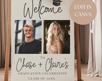 Joint Graduation Party Welcome Sign, Editable Template, Custom Photo Decor, Instant Download, Grad Party Sign