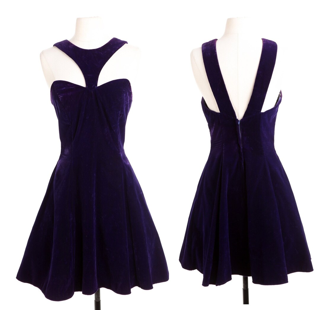 Vintage Purple Velvet Beaded A Line Homecoming Dress Birthday Dress Y8814