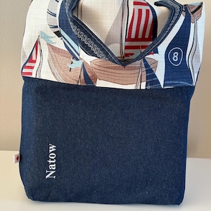 Reversible tote bag, nautical patterns. Washable, Useful, versatile and elegant. It's like 2 bags in 1! Handmade creation.