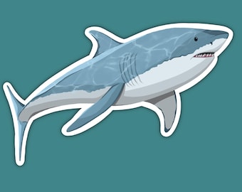 Swimming Shark - Laminated Vinyl Sticker - Hand Made - Hand Drawn