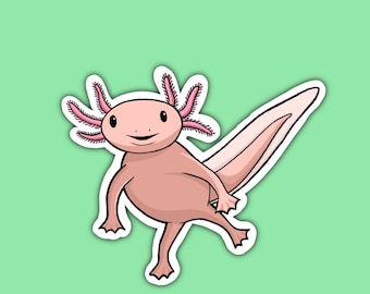 Floating Axolotl - Laminated Vinyl Sticker - Hand Made - Hand Drawn