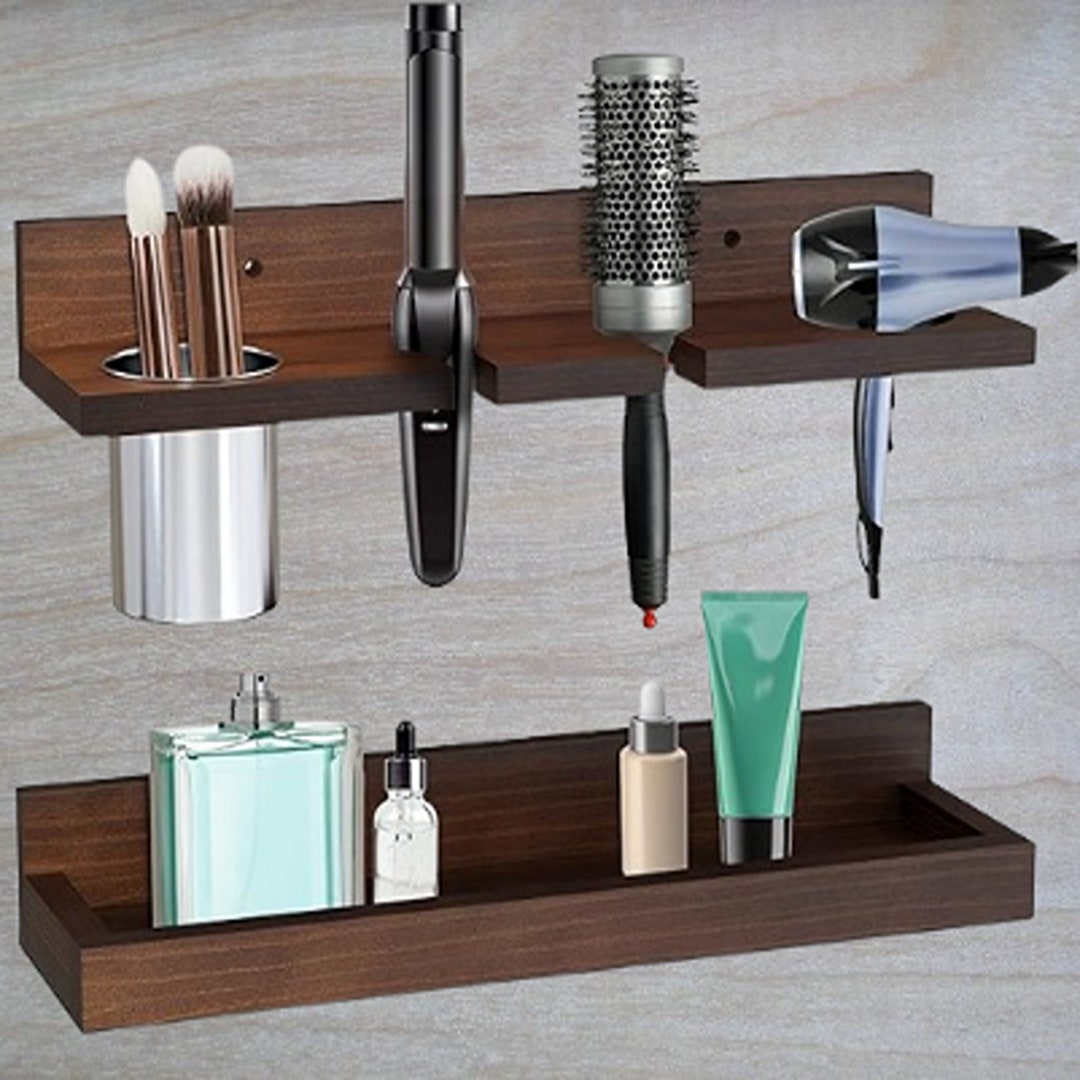 Wooden Hair Tool Organizer Wall Mounted Hair Dryer Holder Etsy