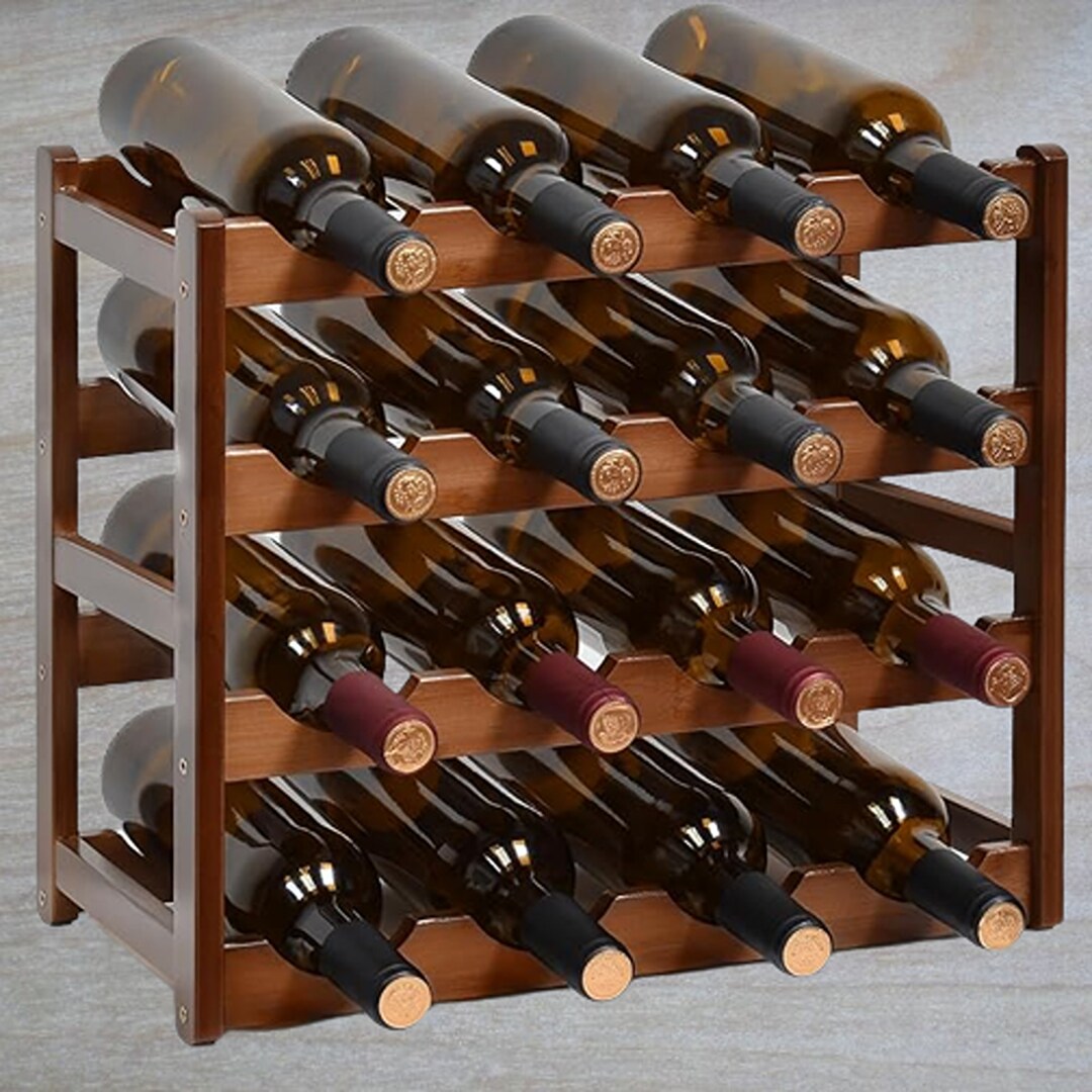 Wine Rack 16 Bottles 4tier Free Standing Wine Racks Bamboo Etsy