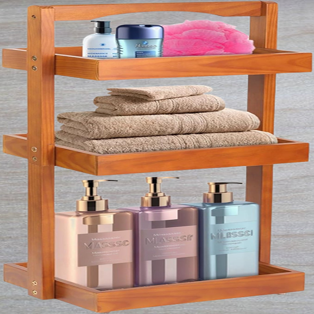 Wood Shower Caddy Corner 3 Tier Pine Wooden Standing Shower Etsy
