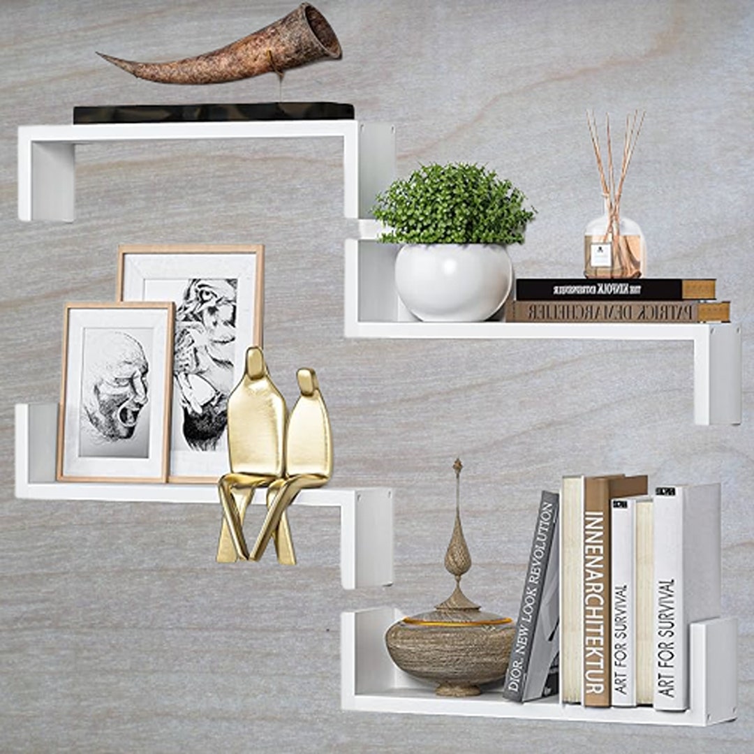 Natural Wood Floating Shelves Wall Mounted Set of 4 White Etsy
