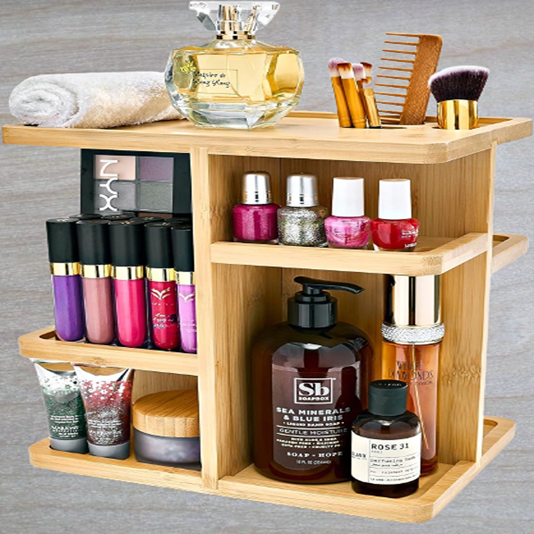 Bamboo Makeup Organizer Multi Function Storage Carousel for Etsy
