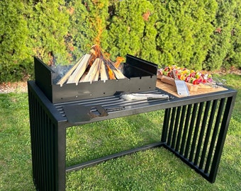 Garden grill made of iron and wood - ELEGANCE