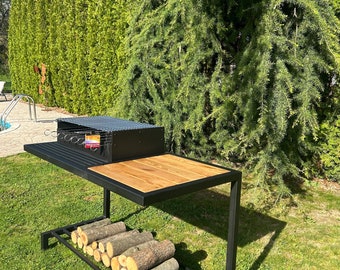 Garden grill made of iron and wood - ECHINOX