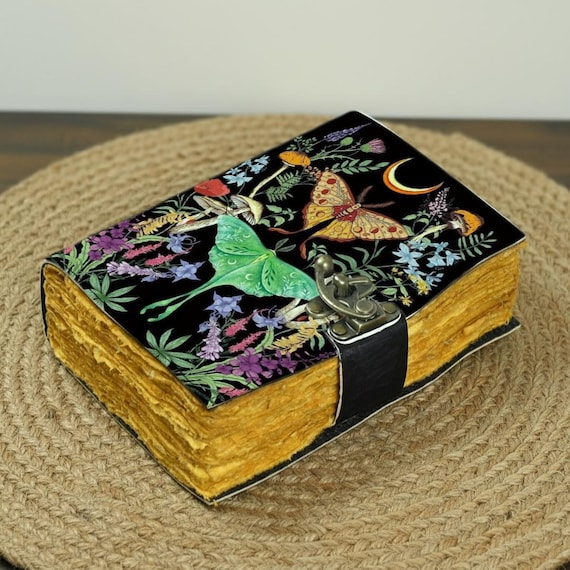Moth Leather Journal – Handmade Deckle Edge Paper, Wildflower Moon Design