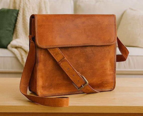 Handmade Tan Leather Messenger Bag | Minimalist Crossbody Satchel for Men & Women | Everyday Work  Travel Bag | Vintage Style Shoulder Bag