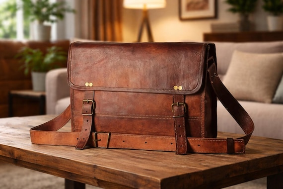 Leather Messenger Bag – Handmade Full Grain Leather Crossbody Satchel for Men & Women, Rustic Shoulder Bag, Everyday Work Travel Bag