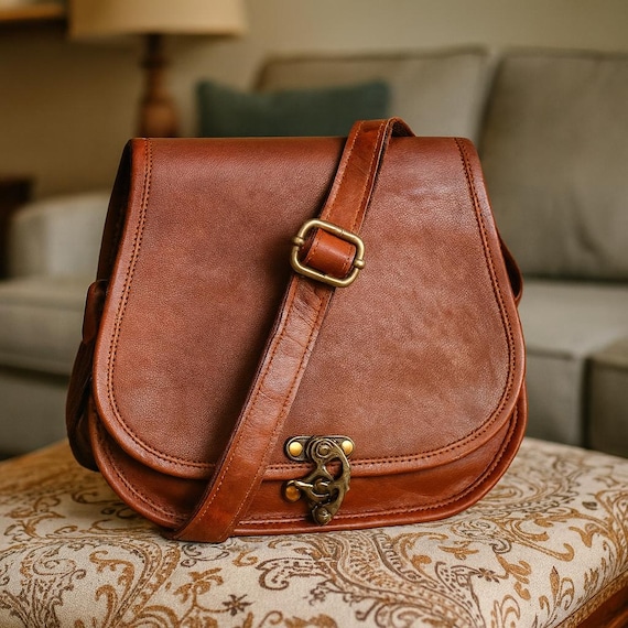 Handmade Vintage Leather Crossbody Bag for Women & Men | Full Grain Brown Messenger Shoulder Bag | Rustic Everyday Satchel Gift