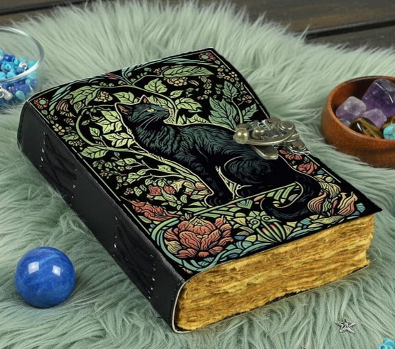 Leather Journal with Lock | Mystical Grimoire Notebook | Handmade deckel edge Paper Diary | Book of Shadows | Gothic Gift