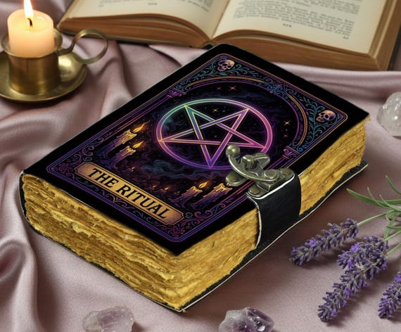 Pentacle Leather Spell Book – “The Ritual” Witchcraft Journal with Deckle Pages | Wicca Grimoire for Spells, Tarot & Moon Magic