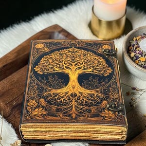 Tree of Life Journal with Lock | Vintage Aged Paper Grimoire Book of Shadows