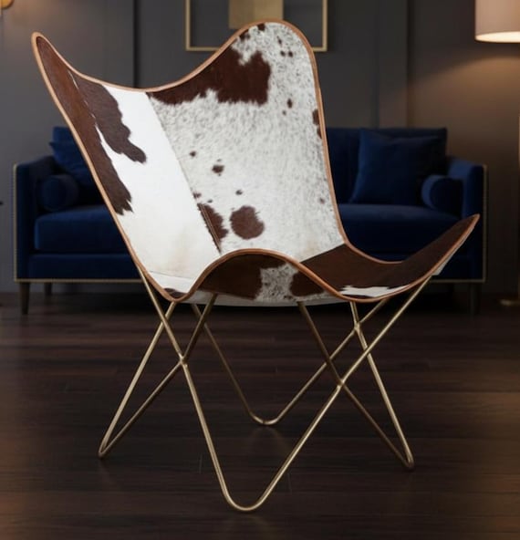 Hair-On Butterfly Chair – Handmade Leather Accent Chair with Metal Frame – Luxury Hairon Butterfly Lounge Chair for Living Room