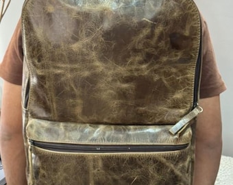 Mochila para laptop em couro envelhecido | Bolsa de viagem rústica feita à mão