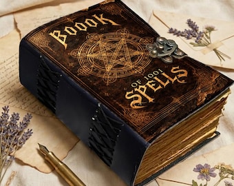 Leather Spell Book Journal with Lock, Grimoire Book of Shadows, Wiccan Witchcraft Notebook, Gothic Vintage Journal, Gift for Her Him