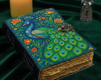 Diario de piel de pavo real / Diario grabado a mano, cuaderno de bocetos