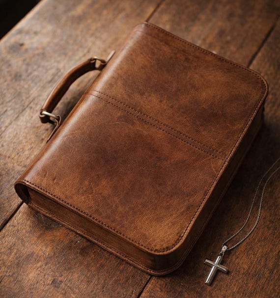 Leather Bible Cover with Handle | Personalized Handmade for Christian Gift | Full-Grain Leather Case | Spiritual Cover