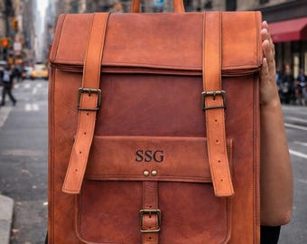 Herren-Lederrucksack, Laptop-Rucksack aus Vollnarbenleder, Vintage-Reiserucksack, handgefertigte Ledertasche, großer Arbeitsrucksack – das perfekte Geschenk für ihn