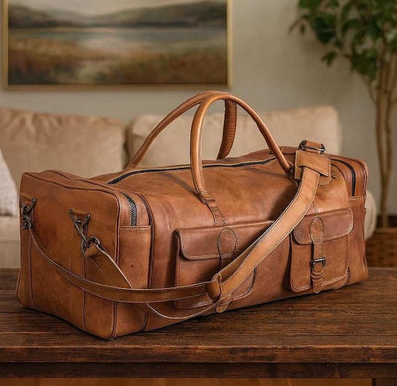 Full Grain Leather Duffle Bag | Travel Weekender Overnight Bag | Gym & Cabin Luggage | Vintage Handmade Duffel | Gift for Him and Her