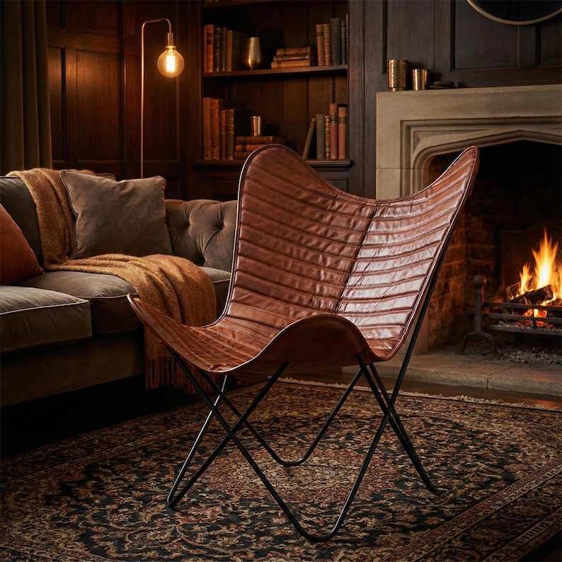 butterfly chair, mid century chair, leather chair, accent chair, bkf chair, sling chair, leather accent chair, living room chair, lounge chair, boho chair, luxury chair, modern accent chair, reading chair