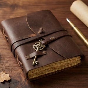 Leather Travel Journal with Compass Charm, Vintage Adventure Diary, Handmade Leather Notebook, Explorer Journal, Rustic Sketchbook