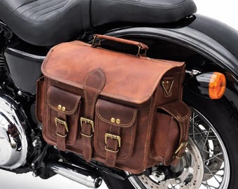Borsa laterale da moto in pelle di grandi dimensioni / Borsa laterale per bici multitasche realizzata a mano / Borsa laterale per Harley Cruiser / Borsa porta attrezzi da viaggio
