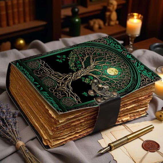 Tree of Life Leather Journal – Antique Deckle Edge Paper | Vintage Grimoire Diary | Moon Mystic Notebook | Gift for Writers & Wiccans
