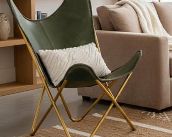 Handmade Leather Butterfly Chair, Mid Century Modern Accent Chair, BKF Sling Chair, Luxury Living Room Lounge Chair, Boho Leather Furniture