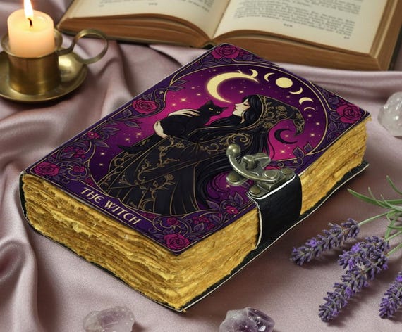 The Witch Leather Journal – Spell Book with Deckle Pages | Witchcraft Grimoire for Wicca, Tarot, Moon Rituals & Shadow Work | gift for her
