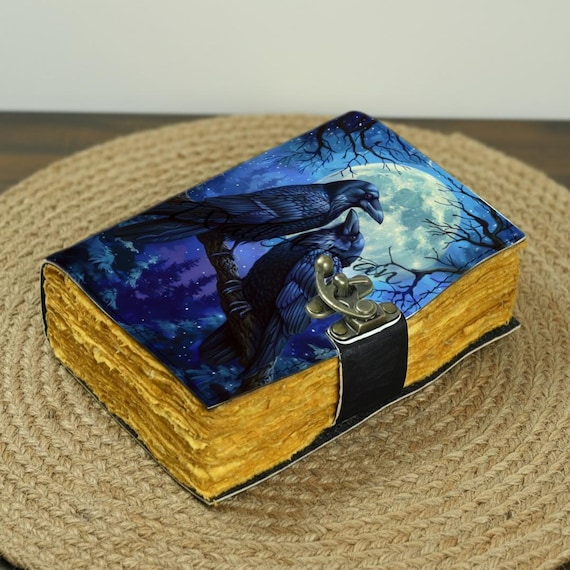 Raven Leather Journal – Moonlit Forest Handmade Deckle Edge Diary